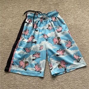 Flying Pigs Kids Pajama Shorts - Blue and Pink